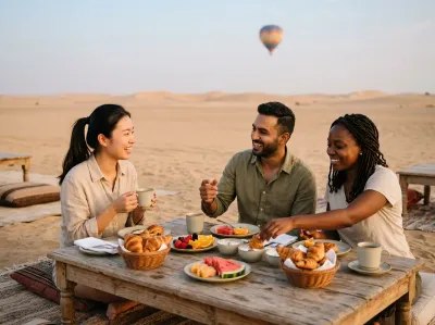 Guests enjoying breakfast at the desert camp