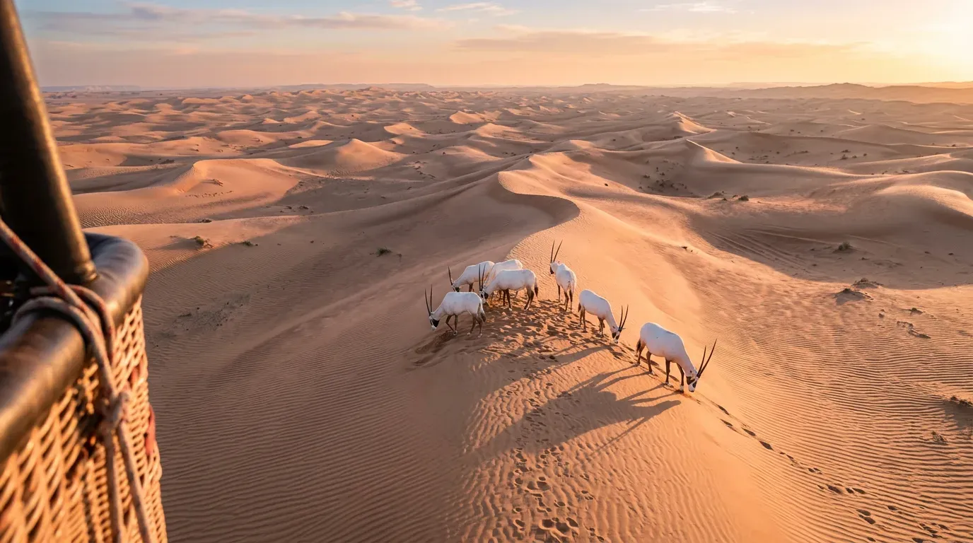 What You See from a Hot Air Balloon in Dubai: Oryx & Dunes