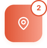 Orange location pin icon with a number two