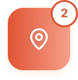 Orange location pin icon with a number two
