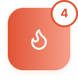 Orange square icon with a white flame symbol and the