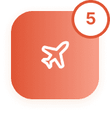 Orange travel icon with a white airplane outline and a